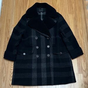 Burberry Black and Gray Plaid Pea Coat